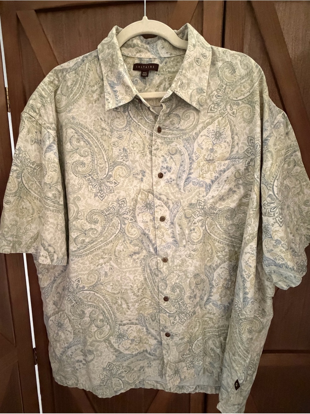 SALTAIRE Men's SILK blend Light Green Paisley Button-Up Shirt SIZE XXL